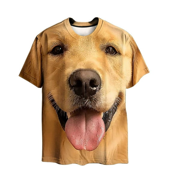 ZCFZJW Cute 3D Dogs Printed T-Shirts for Men Big and Tall Regular Fit Casual Summer Short Sleeve Crewneck Basic Tees Tops Novelty Graphic Tshirts Gold#01 XXXL