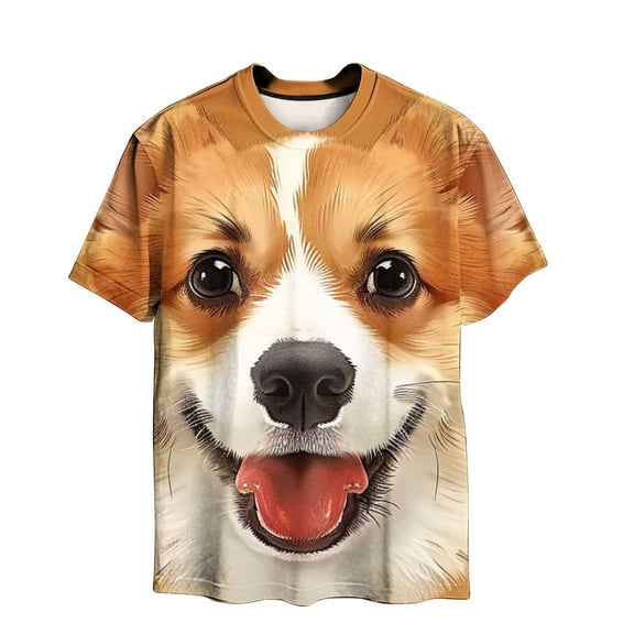 ZCFZJW Cute 3D Dogs Printed T-Shirts for Men Big and Tall Regular Fit Casual Summer Short Sleeve Crewneck Basic Tees Tops Novelty Graphic Tshirts Gold#02 XL