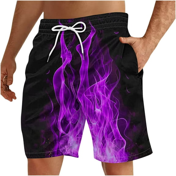 ZCFZJW Cute 3D Flame Pattern Print Summer Beach Board Shorts for Men Big and Tall Regular Fit Lightweight Casual Elasitc Waist Quick Dry Hawaiian Swim Trunks with Pockets Purple XXXL