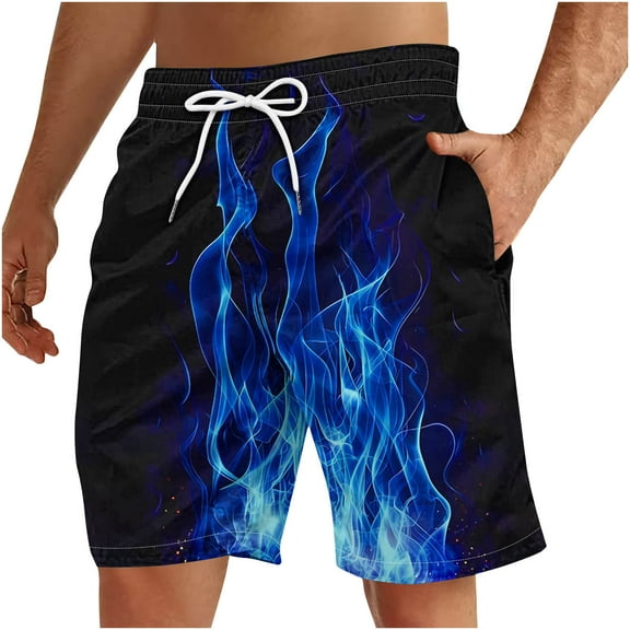 ZCFZJW Cute 3D Flame Pattern Print Summer Beach Board Shorts for Men Big and Tall Regular Fit Lightweight Casual Elasitc Waist Quick Dry Hawaiian Swim Trunks with Pockets Blue XXXL