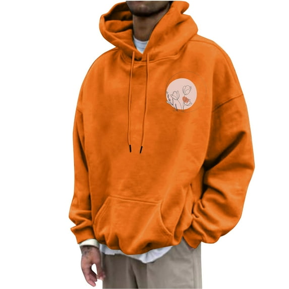 ZCFZJW Cute Fall Hoodie Tops for Men Big and Tall Regular Fit Casual Long Sleeve Drawstring Hooded Pullover Sweatshirts Loose Lightweight Soft Cotton Outwear T-Shirts Orange M