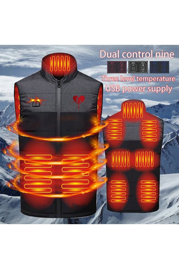 Cute Heart ECG Print Sleeveless Full Zip up Heated Vest for Men, Lightweight Heated Jacket, Winter Warm Electric Smart USB Rechargeable Heated Puffer Vest with 9 Heating Zones XXXL