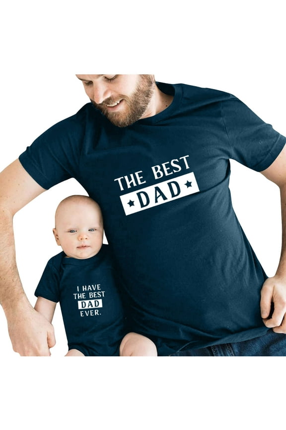 Daddy & Me Family Matching Outfit Funny Letters Print Summer Short Sleeve Graphic Dad T-Shirts Tops and Cute Baby Rompers Trendy Father's Day Holiday Gift Parent-Child Set #08 Daddy-L
