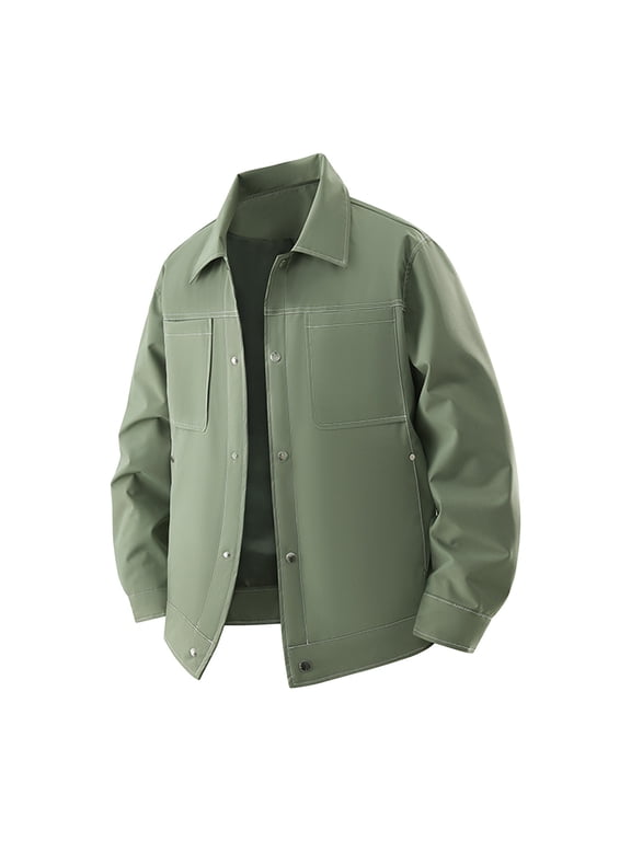 Denim Jackets for Men Big and Tall Regular FIt Casual Long Sleeve Button Down Collared T-Shirts Durable Multi-Pocket Trucker Shirt Army Green XXXXL