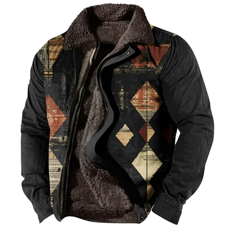 ZCFZJW Ethnic Aztec Fleece Jackets for Men Fashion Casual Western