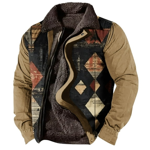ZCFZJW Ethnic Aztec Fleece Jackets for Men Fashion Casual Western Vintage Sherpa Jacket Fall Winter Plush Thick Warm Country Cowboy Coat XXXL