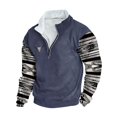 thumbnail image 1 of ZCFZJW Ethnic Style Print Long Sleeve Western Shirts for Men 1/4 Zip up Stand Collar Vintage Pattern Graphic Big and Tall Regular Fit Comfy Pullover Sweatshirts Trendy Athletic Tops Navy XXXXXL, 1 of 3