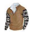 thumbnail image 1 of ZCFZJW Ethnic Style Print Long Sleeve Western Shirts for Men 1/4 Zip up Stand Collar Vintage Pattern Graphic Big and Tall Regular Fit Comfy Pullover Sweatshirts Trendy Athletic Tops Khaki XXL, 1 of 3