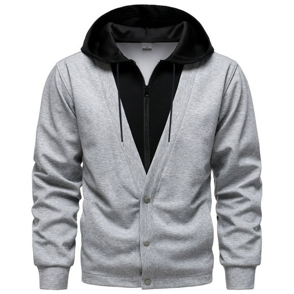 ZCFZJW Fake Two Piece Sweaters for Men Casual Button V Neck Patchwork Plaid Sherpa Fleece Pullover Tops Fall Long Sleeve Basic Slim Fit Work Business Shirts Gray L