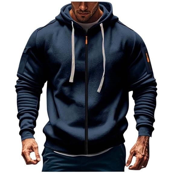 ZCFZJW Fall Hoodies for Men Zip up Lightweight Hoodie Big and Tall Sweatshirt Casual Fashion Jackets Trendy Outwear Coat Tops with Zipper Pockets Navy XXL