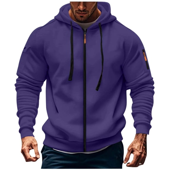 ZCFZJW Fall Hoodies for Men Zip up Lightweight Hoodie Big and Tall Sweatshirt Casual Fashion Jackets Trendy Outwear Coat Tops with Zipper Pockets Purple XXL