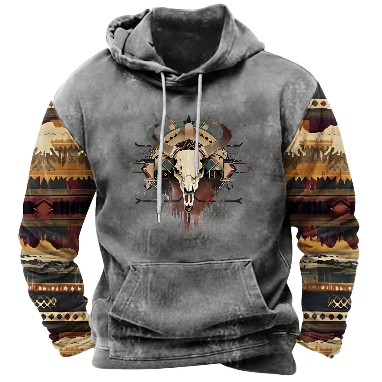 ZCFZJW Fall Hoodies for Men Graphic Aztec Cowboy Western