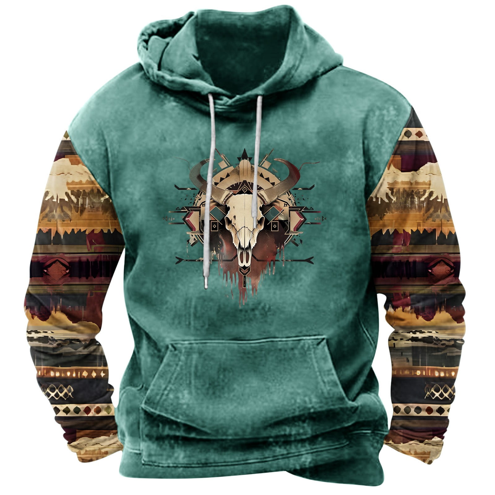 ZCFZJW Fall Hoodies for Men Graphic Aztec Cowboy Western Hoodie