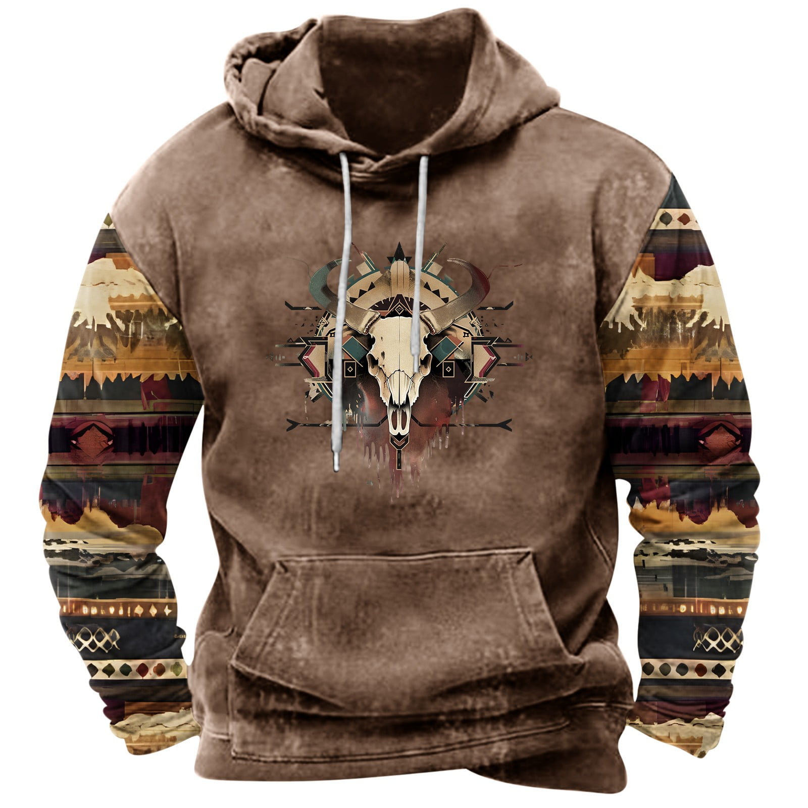 ZCFZJW Fall Hoodies for Men Graphic Aztec Cowboy Western