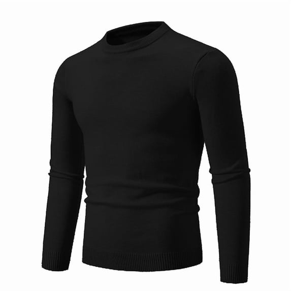 ZCFZJW Fall Long Sleeve Knit Sweaters for Men Casual Round Neck Solid Color Basic Slim Fit Fitness Pullover Tops Lightweight Cozy Fleecing Knitwear Shirts Black L