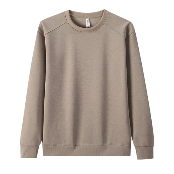 ZCFZJW Fall Mens Crewneck Sweatshirts Lightweight Casual Long Sleeve Basic Athletic Pullover T-Shirts Loose Regular Fit Cotton Thermal Tees Tops Khaki XL