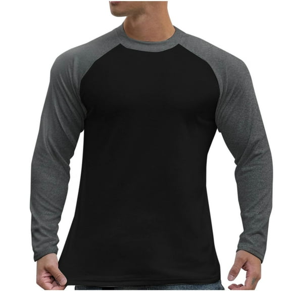 ZCFZJW Fall Mens Fashion Raglan Long Sleeve T-Shirts Big and Tall Regular Fit Casual Round Neck Pullover Sweatshirts Trendy Athletic Workout Tees Tops Black XXL