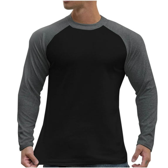 ZCFZJW Fall Mens Fashion Raglan Long Sleeve T-Shirts Big and Tall Regular Fit Casual Round Neck Pullover Sweatshirts Trendy Athletic Workout Tees Tops Black M