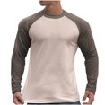 thumbnail image 1 of ZCFZJW Fall Mens Fashion Raglan Long Sleeve T-Shirts Big and Tall Regular Fit Casual Round Neck Pullover Sweatshirts Trendy Athletic Workout Tees Tops Brown L, 1 of 5