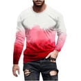 thumbnail image 1 of ZCFZJW Fall Mens T-Shirts Long Sleeve Casual Tie Dye Color Block Print Crewneck Pullover Sweatshirts Loose Regular Fit Basic Workout Tees Tops Red S, 1 of 4