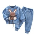 thumbnail image 1 of ZCFZJW Fall Winter Toddler Kids Sherpa Fleece Warm Outfit Clothes Long Sleeve Cute Rabbit Pattern Print Crew Neck Pullover Sweatshirts Tops and Long Pants Two Piece Set Blue 12 Months, 1 of 4