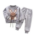 thumbnail image 1 of ZCFZJW Fall Winter Toddler Kids Sherpa Fleece Warm Outfit Clothes Long Sleeve Cute Rabbit Pattern Print Crew Neck Pullover Sweatshirts Tops and Long Pants Two Piece Set Gray 12 Months, 1 of 4
