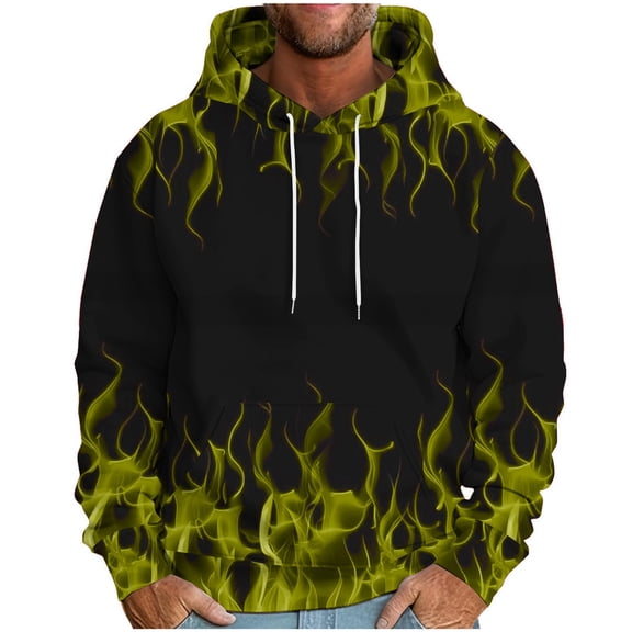 ZCFZJW Fashion 3D Flame Pattern Print Long Sleeve Hooded Sweatshirts for Men Big and Tall Regular Fit Casual Drawstring Graphic Hoodie Outwear Coat Tops with Pocket Yellow XXL
