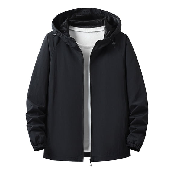 ZCFZJW Fashion Jackets for Men Long Sleeve Casual Full Zip up Waterproof Hooded Outwear Coat Lightweight Thin Windbreakers with Pockets Black XXXL