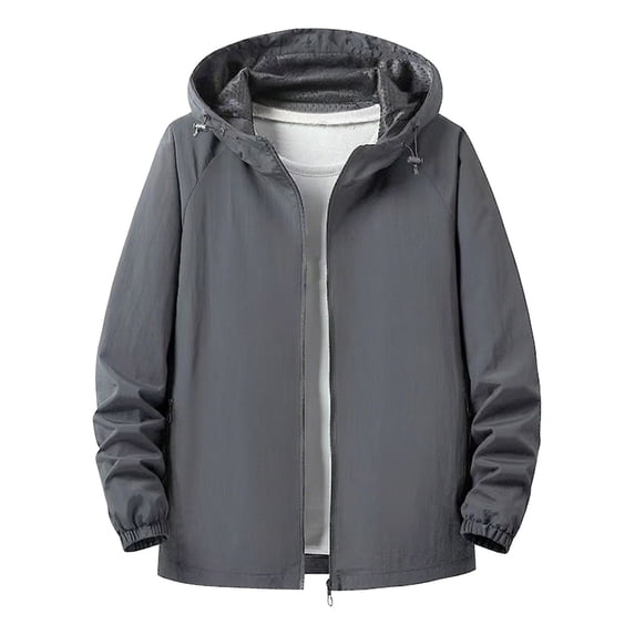 ZCFZJW Fashion Jackets for Men Long Sleeve Casual Full Zip up Waterproof Hooded Outwear Coat Lightweight Thin Windbreakers with Pockets Gray XXXXXL