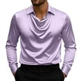 thumbnail image 1 of ZCFZJW Fashion Men's Cowl Neck Satin Blouse Long Sleeve Office Work Shirt Silk Top Trendy Regular Fit Plain Formal Wedding T-Shirts Tops Purple M, 1 of 8