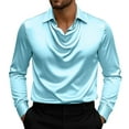 thumbnail image 1 of ZCFZJW Fashion Men's Cowl Neck Satin Blouse Long Sleeve Office Work Shirt Silk Top Trendy Regular Fit Plain Formal Wedding T-Shirts Tops Sky Blue L, 1 of 8