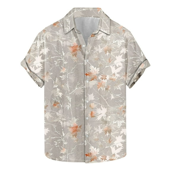 ZCFZJW Fashion Men's Hawaiian Shirt Short Sleeve Beach Shirts for Men Tropical Leaves Printed Casual Button Down Graphic T-Shirts Holiday Vacation Tees Tops Gray M