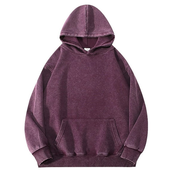 ZCFZJW Fashion Mens Acid Wash Hoodie Vintage Pullover Heavyweight Hooded Basic Couples Streetwear Sweatshirts with Kangaroo Pockets Purple XL