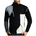 thumbnail image 1 of ZCFZJW Fashion Mens Fall Winter Patchwork Sweater Lightweight Oversized Casual Long Sleeve Crewneck Colorblock Jumper Cable Knitted Pullover Jumper Tops Black XXXL, 1 of 8