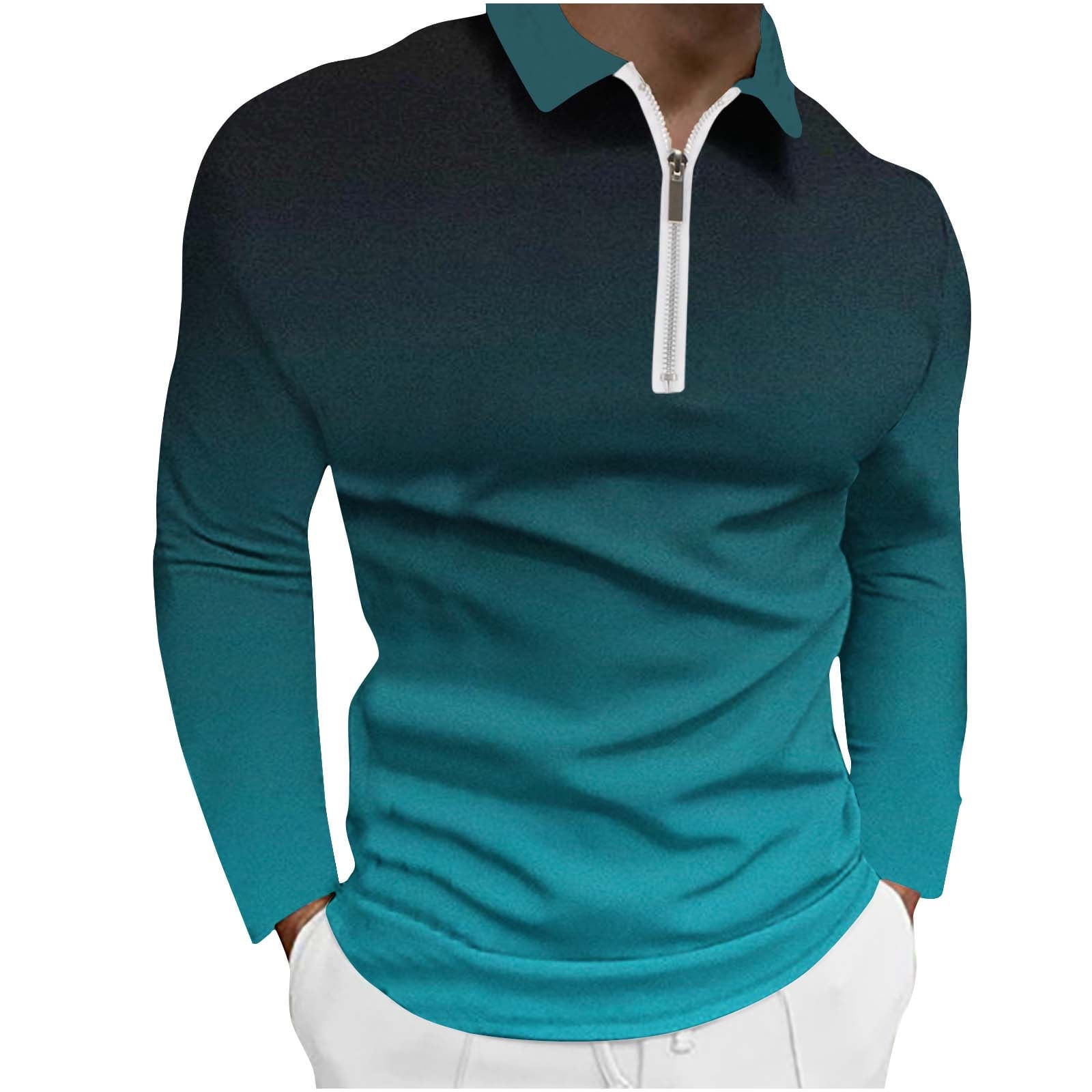 ZCFZJW Fashion Mens Gradient Color Print Golf Shirts Regular Fit Casual Long Sleeve 1 4 Zip up Pullover Tops Lightweight Comfy Workout T Shirts Dark Blue S Walmart