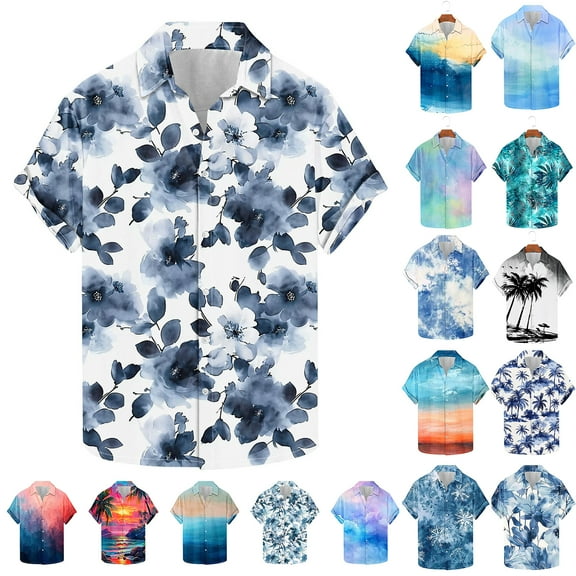 ZCFZJW Fashion Mens Hawaiian Tops Tropical Print Summer Short Sleeve Button Down Graphic T-Shirts Loose Regular Fit Casual Holiday Vacation Beach Shirts Multicolor#03 XXXL