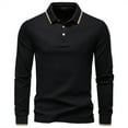 thumbnail image 1 of ZCFZJW Fashion Mens Polo Lightweight Classic Fit Long Sleeve Collared Soft Cotton Tees Shirt Trendy Solid Color Casual Business Office T-Shirts Black M, 1 of 4