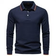 thumbnail image 1 of ZCFZJW Fashion Mens Polo Lightweight Classic Fit Long Sleeve Collared Soft Cotton Tees Shirt Trendy Solid Color Casual Business Office T-Shirts Navy L, 1 of 9