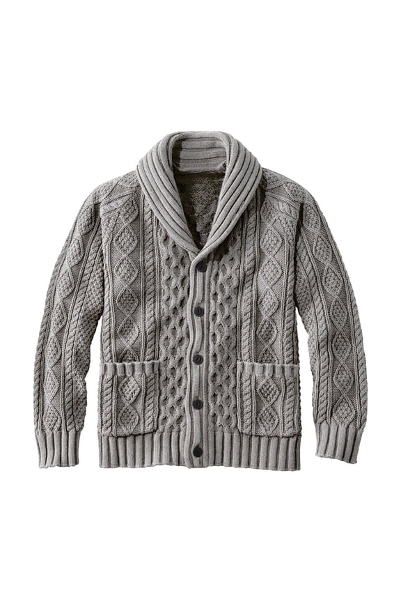 Fashion Mens Sweater Cardigan Button Down Shawl Collar Cable Knitted Outwear Long Sleeve Sweater Coats with Pockets Gray XXL