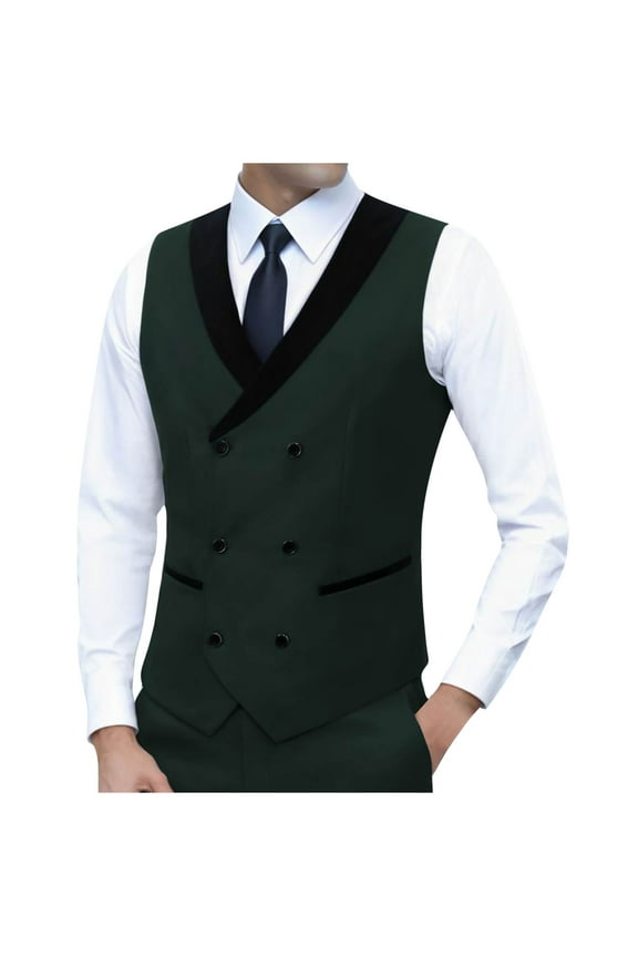 Fashion Mens Tuxedo Vest Double Breasted Shawl Collar Slim Fit Waistcoat U Neck Suit Dress Wedding Formal Tuxdeo Army Green XXL