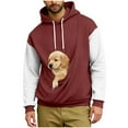 thumbnail image 1 of ZCFZJW Fashion Pet Carrier Hoodie for Men Color Block Long Sleeve Drawstring Fuzzy Fleece Kitten Cat Puppy Holder Kangaroo Pocket Unisex Cozy Soft Dog Pouch Sweatshirt Wine#01 XXL, 1 of 5