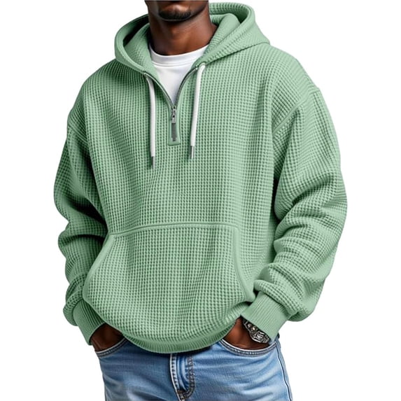ZCFZJW Fashion Quarter Zip Hoodie for Men Lightweight Casual Long Sleeve Waffle Basic Solid Color Athletic Sweatshirt 1/4 Zip Drawstring Hooded Pullover Tops with Pockets Green XXXXL