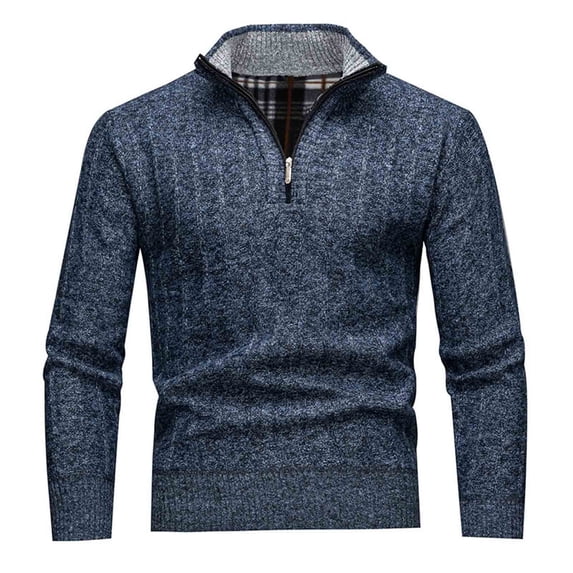 ZCFZJW Fashion Quarter Zip Sweater Men's Sherpa Fleece Pullover Sweaters Stretch Plush Thick Warm Cable Knit Long Sleeve Turtlneck Sweater Blue XL