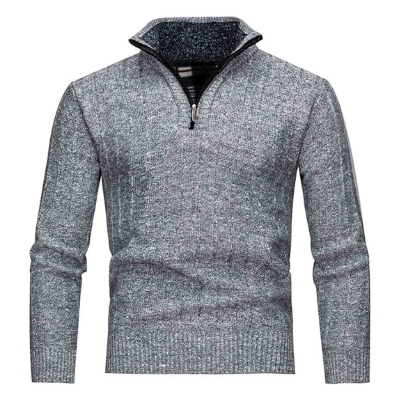 ZCFZJW Fashion Quarter Zip Sweater Men's Sherpa Fleece Pullover Sweaters Stretch Plush Thick Warm Cable Knit Long Sleeve Turtlneck Sweater Gray L
