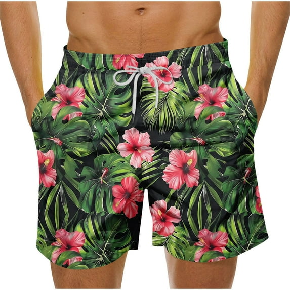 ZCFZJW Fashion Swim Trunks for Men Big and Tall Regular Fit Casual Beach Tropical Printed Elastic Drawstring Beach Hawaiian Bathing Suit Shorts with Pockets Multicolor#03 XXL
