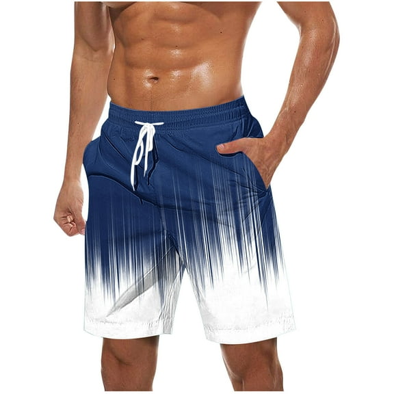 ZCFZJW Fashion Swim Trunks for Men Big and Tall Regular Fit Casual Tie Dye Color Block Print Summer Beach Bathing Suit Quick Dry Hawaiian Shorts with Pockets Blue L