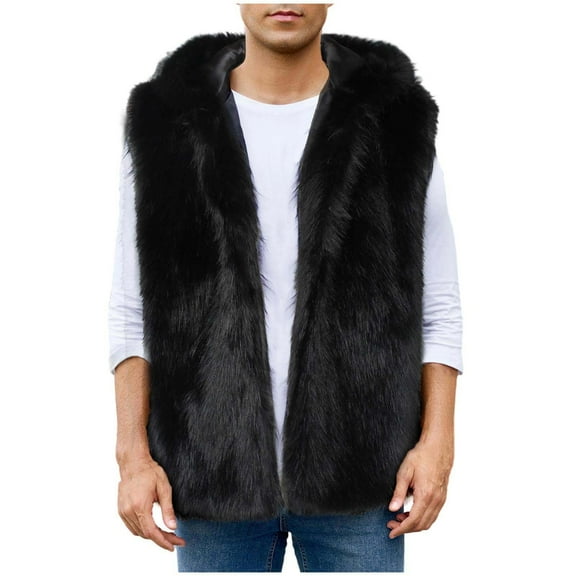 ZCFZJW Faux Fuzzy Vest Men Winter Warm Sleeveless Open Front Cardigan Sherpa Fleece Jacket Stand Collar Jacket Thermal Vest Casual Winter Jacket Black S