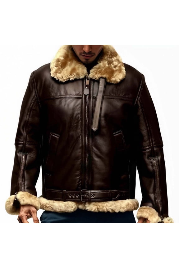 Faux Lambskin Leather Jackets Mens - Heavyweight Shearling Leather Coat Men Casual Full Zip up Long Sleeve Winter Sherpa Lined Leather Fuzzy Warm Collared Outwear Coats Coffee L