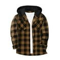 thumbnail image 1 of ZCFZJW Flannel Plaid Hoodie Shirts for Men Big and Tall Regular Fit Button up Casual Fall Long Sleeve Drawstring Patchwork Hooded Pullover Sweatshirts with Double Chest Pockets Coffee L, 1 of 7