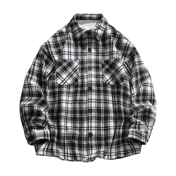 ZCFZJW Flannel Shirt for Men Big and Tall Fall Long Sleeve Regular Fit Button Down Casual Plaid Shirt Trendy Work Business Lapel Collared T-Shirt Tops with Pockets Black XXXL